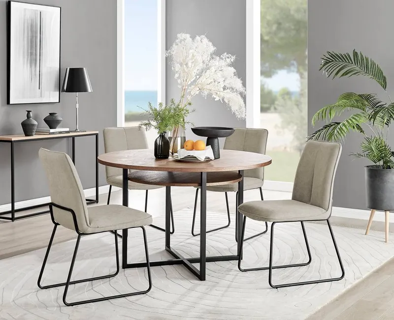 FurnitureboxUK Adley Brown Wood Storage Dining Table & 4 Halleyy Chairs in Beige Beige