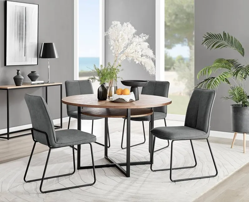 FurnitureboxUK Adley Brown Wood Storage Dining Table & 4 Halleyy Chairs in Dark Grey - Dark Grey