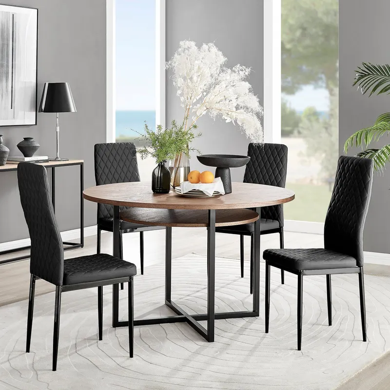 FurnitureboxUK Adley Brown Wood Storage Dining Table & 4 Milan Black Leg Chairs Black