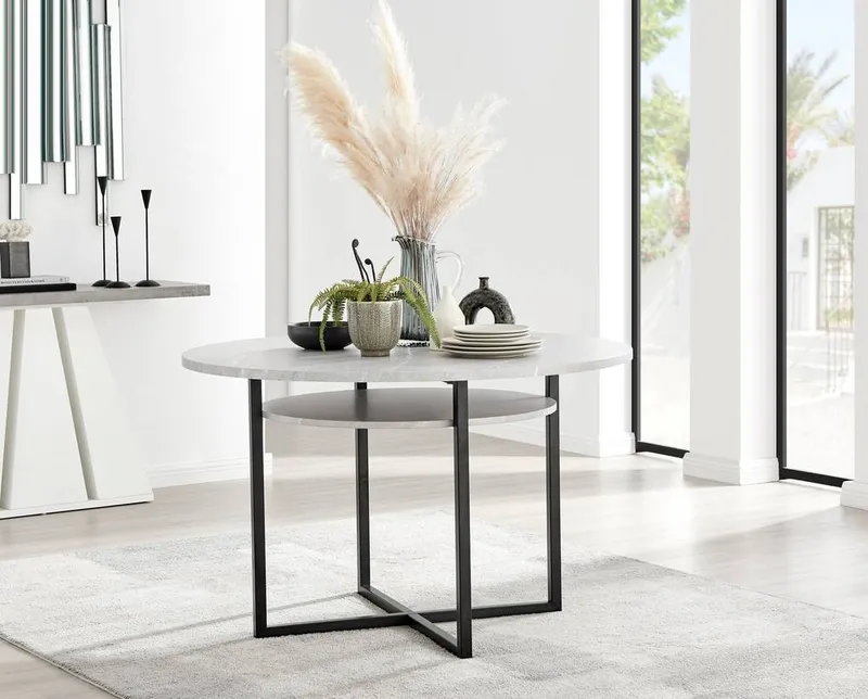 FurnitureboxUK Unisex Adley Round 120cm Dining Table w/ Storage Shelf in Grey Grey One Size female