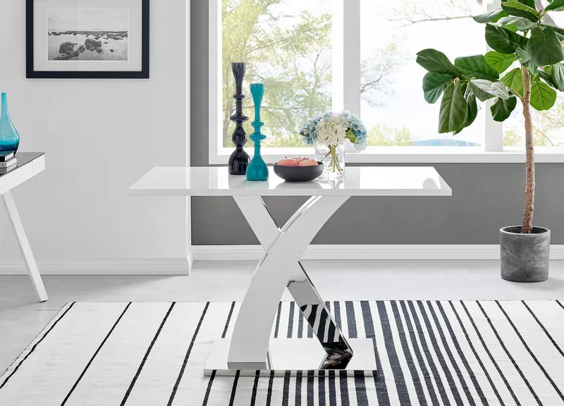FurnitureboxUK Atlanta 120cm Chrome Metal & White High Gloss 4-Seater Dining Table White