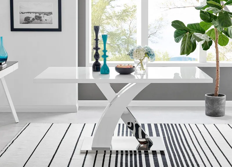 FurnitureboxUK Atlanta 160cm Chrome Metal & White High Gloss 6-Seater Dining Table - White