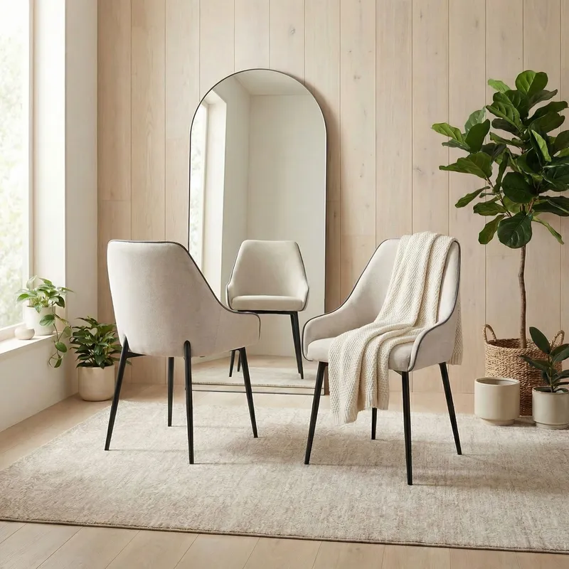 FurnitureboxUK Beaumont 2x Fabric Black Leg Dining Chair in Cream Cream