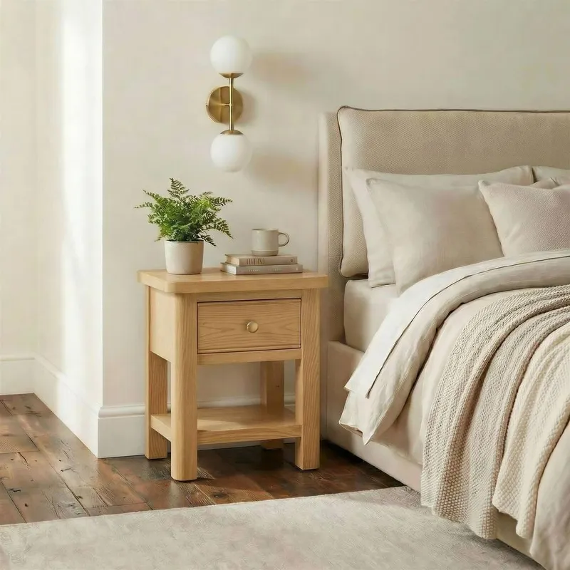FurnitureboxUK Belle Solid Oak Wood Bedside Table in Light Brown - Light Brown - Size: One Size