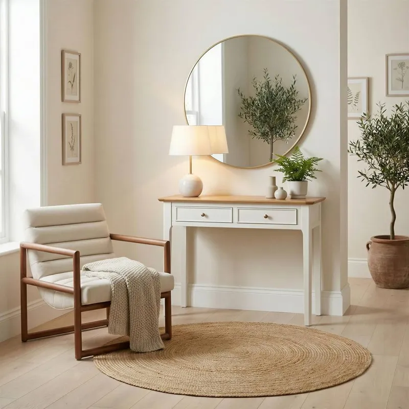 FurnitureboxUK Unisex Belle Oak Wood & Cream Console Table Cream One Size female