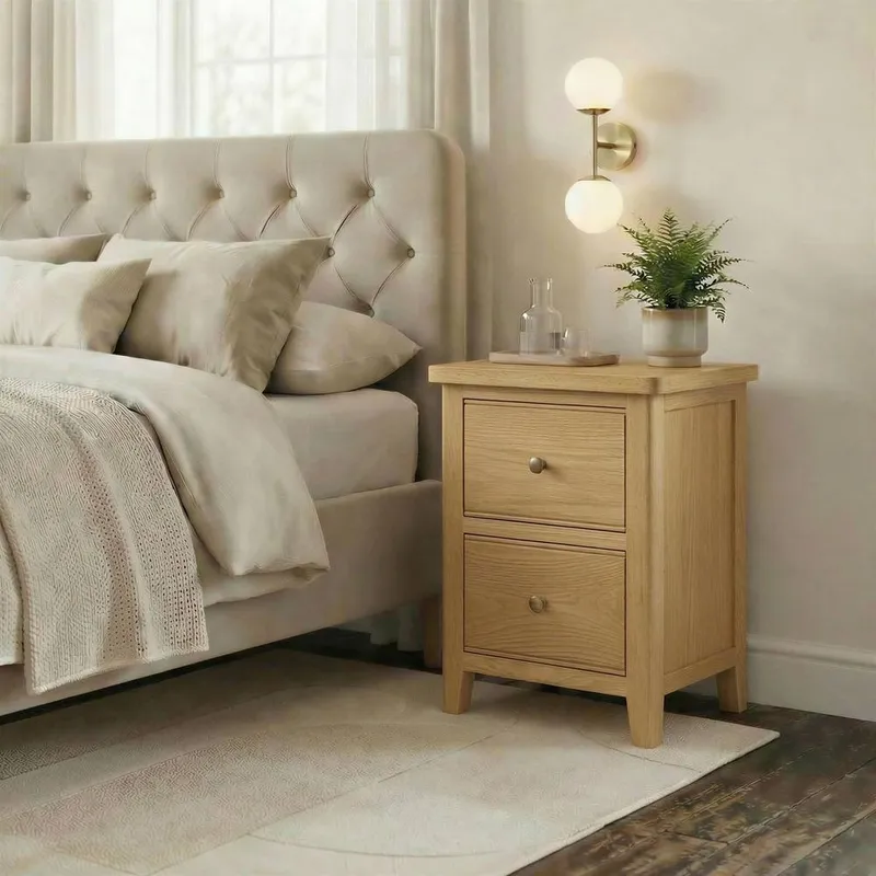 FurnitureboxUK Belle Solid Oak Wood Slim Bedside Table in Light Brown Light Brown