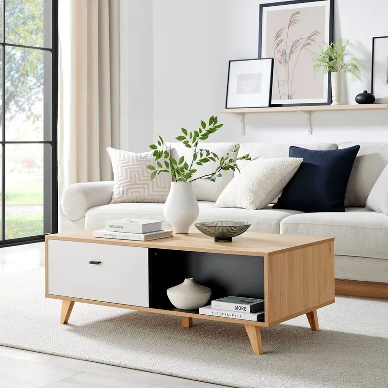 FurnitureboxUK Bisset Off-White & Wood Effect Storage Coffee Table Off-White