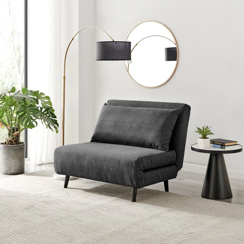 FurnitureboxUK Bobby Compact Futon Inspired Sofa Bed Upholstered In Soft Fabric in Dark Grey Size: Medium Dark Grey Medium
