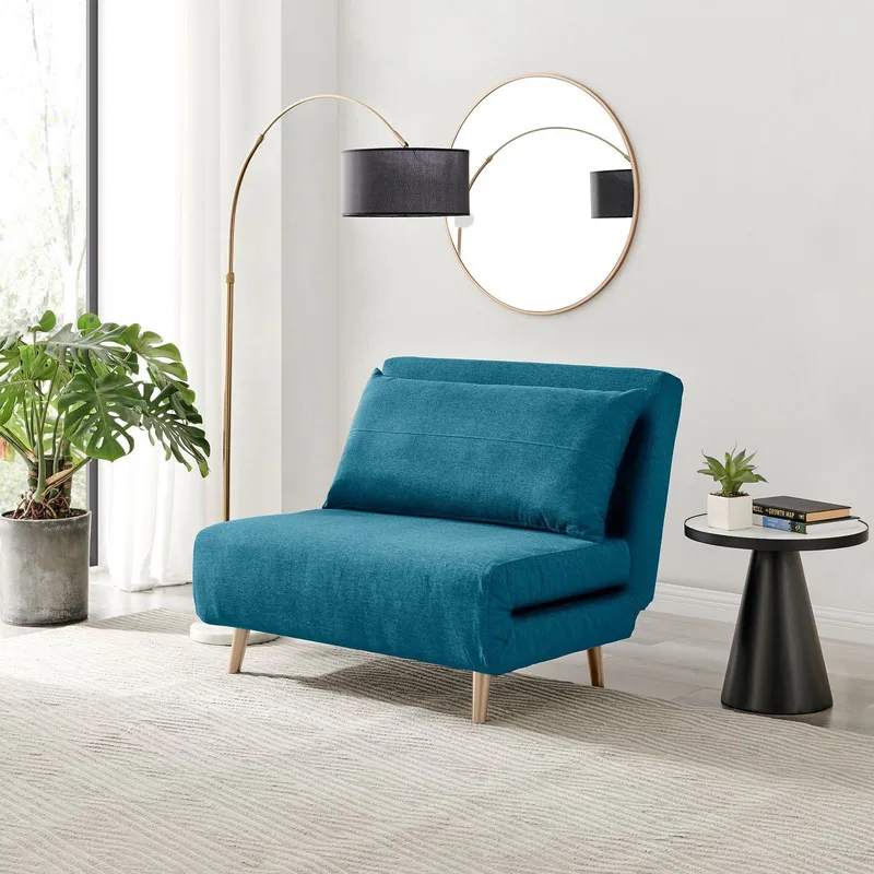 FurnitureboxUK Bobby Compact Futon Inspired Sofa Bed Upholstered In Soft Fabric in Blue Size: Medium Blue Medium