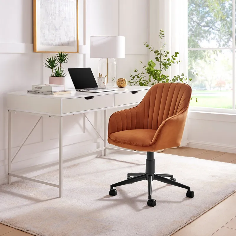 FurnitureboxUK Booker Orange Velvet Office Chair Orange