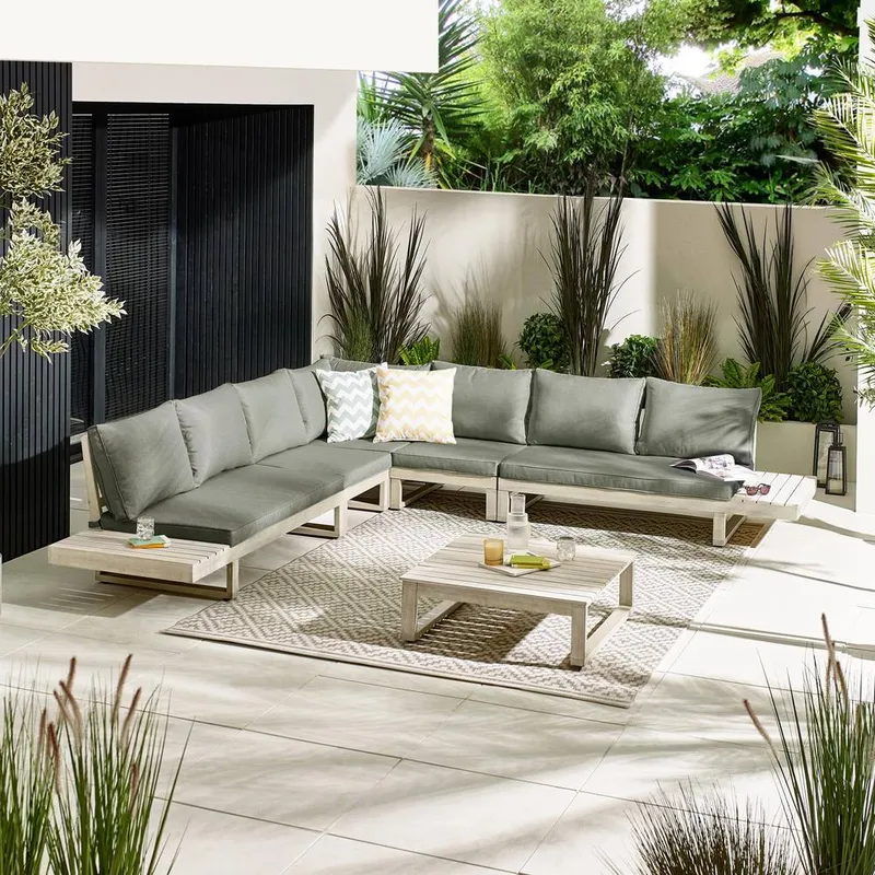 FurnitureboxUK Brisa Solid Wood 8 Seat Outdoor Sofa Set in Off-White Off-White