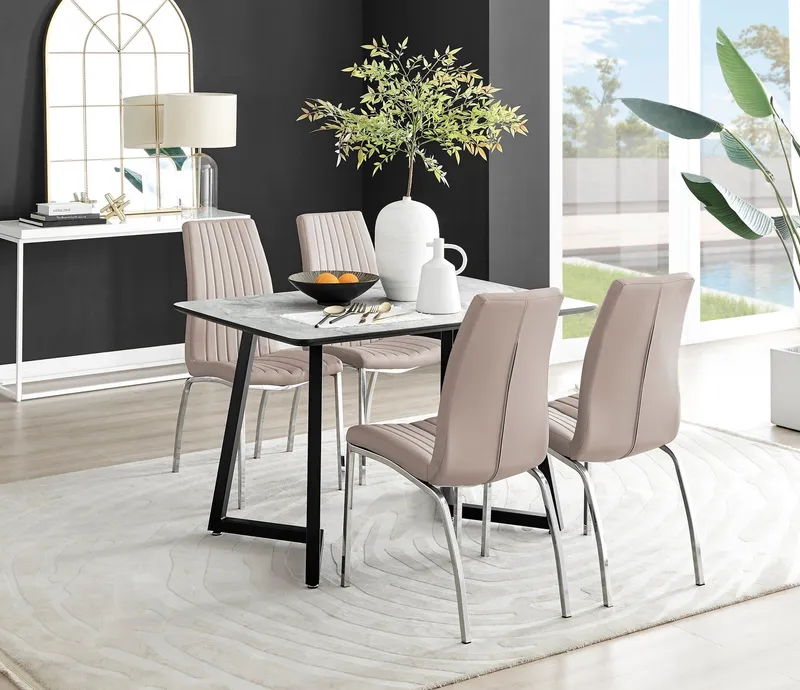 FurnitureboxUK Carson White Marble Effect Dining Table & 4 Isco Chairs in Beige - Beige