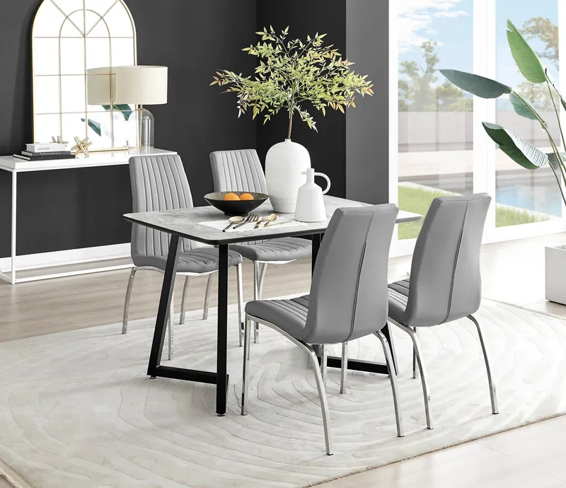 FurnitureboxUK Carson White Marble Effect Dining Table & 4 Isco Chairs in Grey Grey