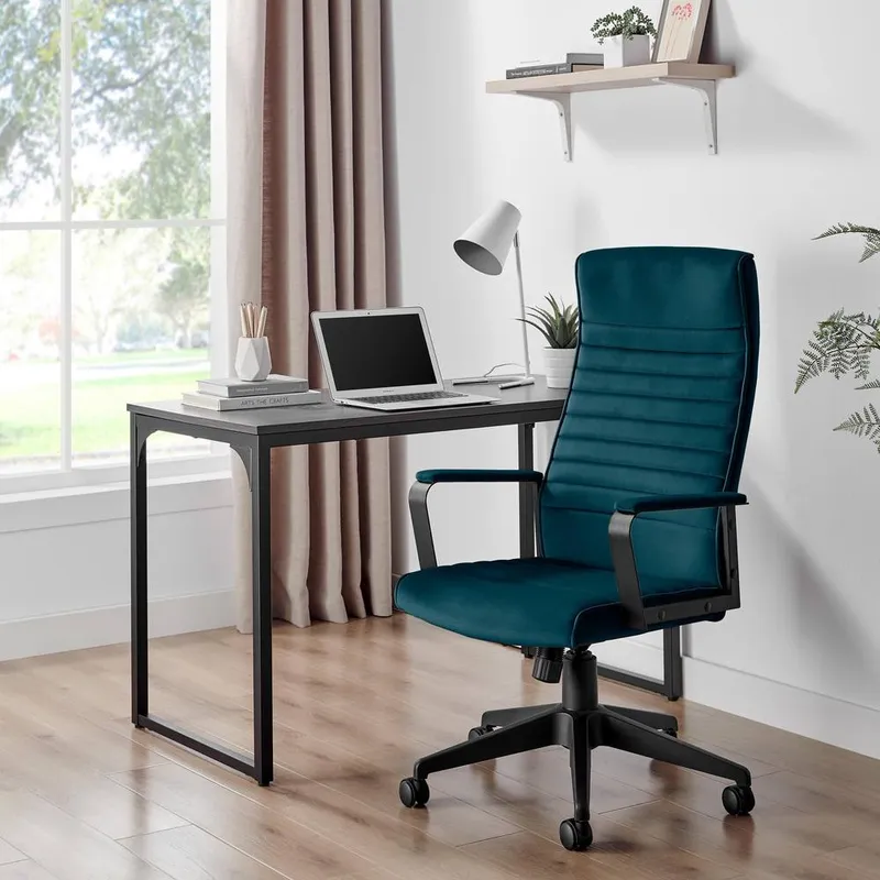 FurnitureboxUK Unisex Centro Velvet Reclining Office Chair in Blue Blue female