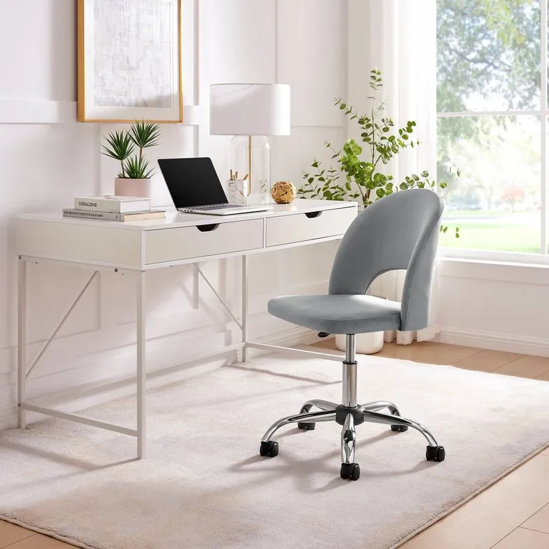 FurnitureboxUK Chicago Velvet Office Chair in Grey - Grey - Size: One Size