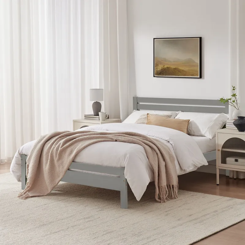 FurnitureboxUK Declan Solid Pine Double Bed Frame in Light Grey Light Grey Double