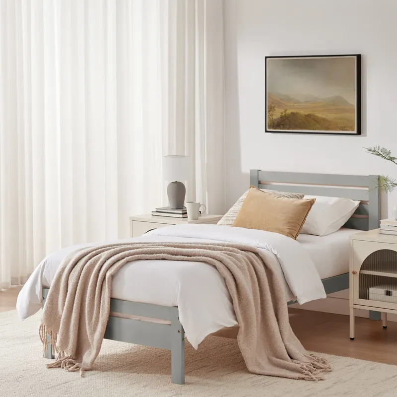 FurnitureboxUK Unisex Declan Solid Pine Single Bed Frame in Light Grey Light Grey Single female