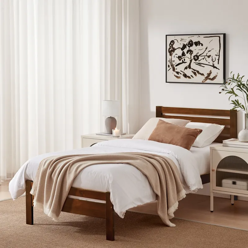 FurnitureboxUK Declan Solid Pine Single Bed Frame in Walnut Walnut Single