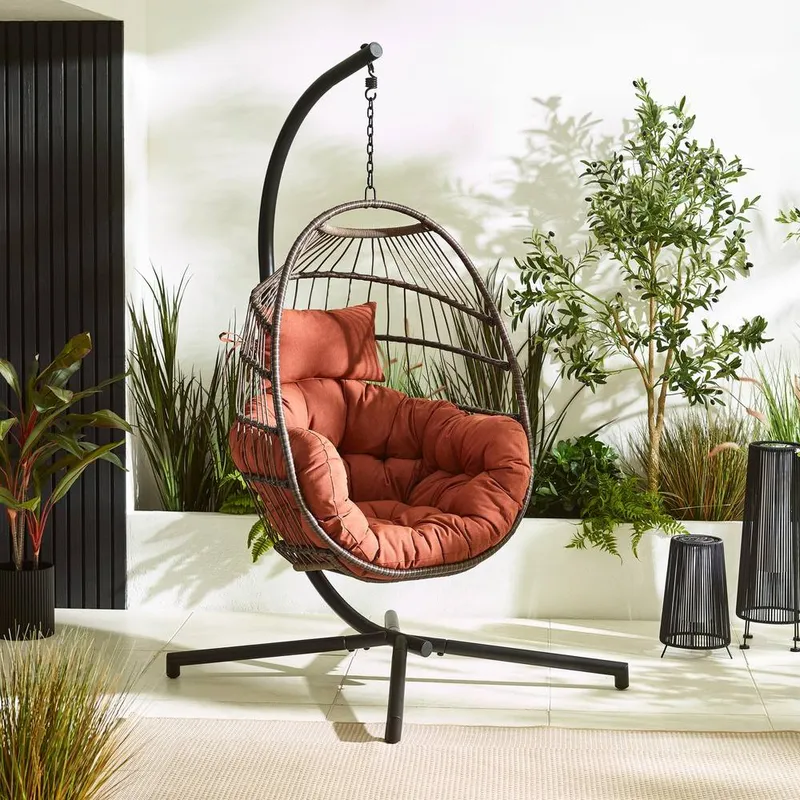 FurnitureboxUK Egg Outdoor Garden Hanging Chair in Terracotta - Terracotta