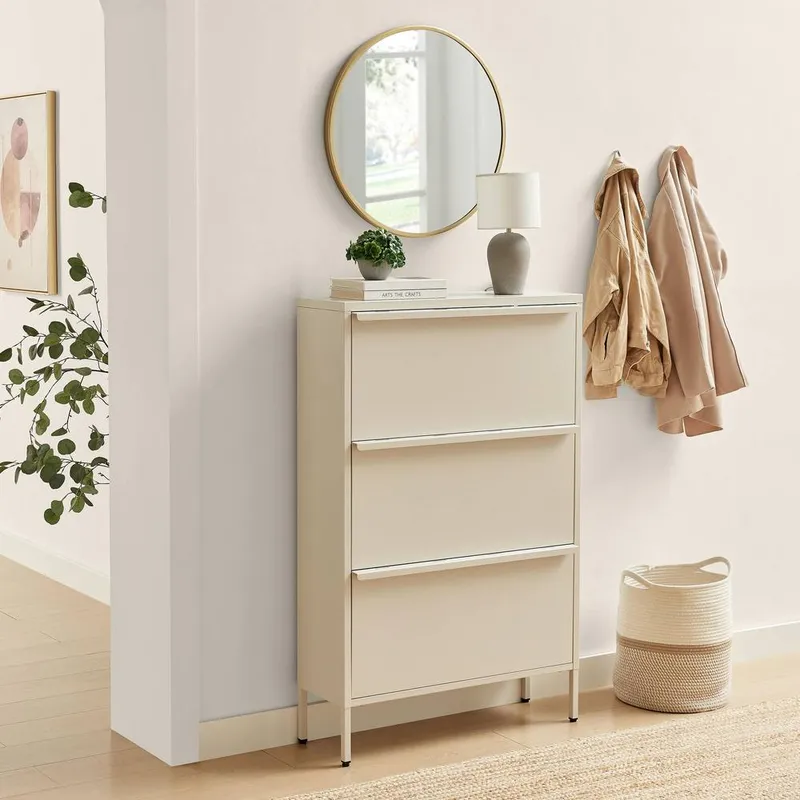 FurnitureboxUK Eira Metal Storage Shoe Cabinet in Cream Cream