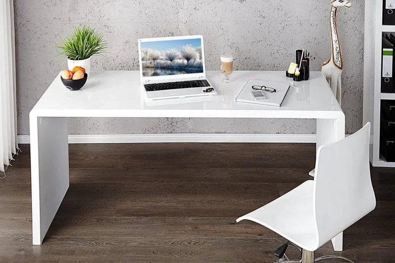 FurnitureboxUK Enzo White High Gloss Rectangular Office Desk White