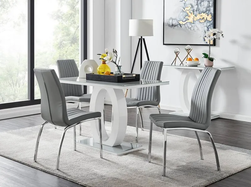 FurnitureboxUK Giovani 4 Grey Dining Table & 4 Isco Chairs Grey