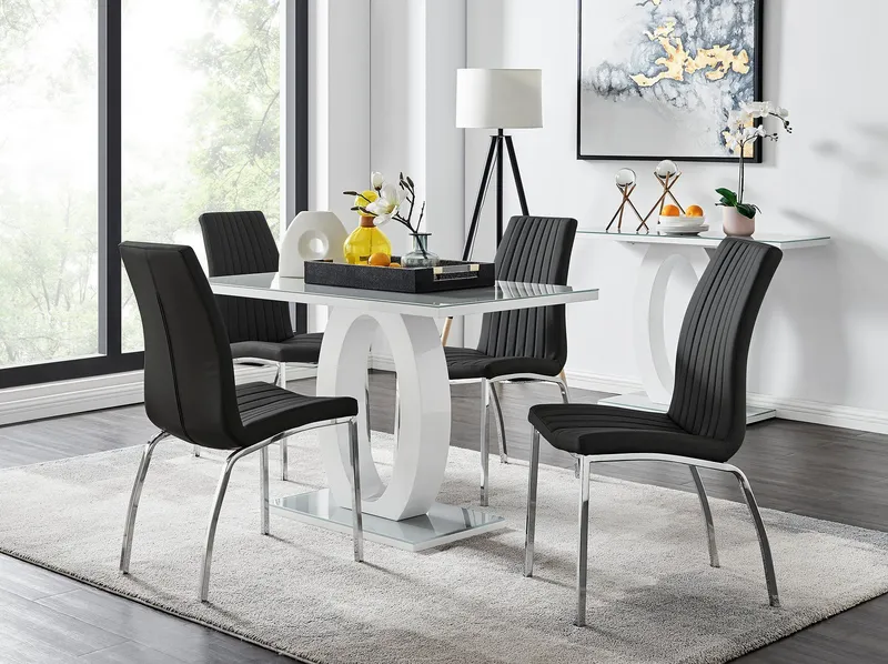 FurnitureboxUK Giovani 4 Grey Dining Table & 4 Isco Chairs in Black - Black