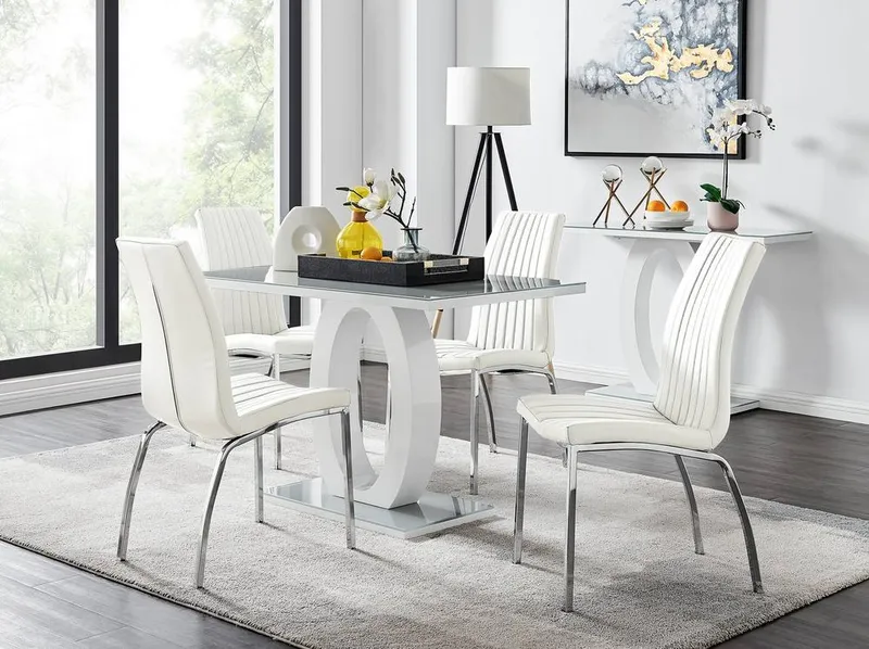 FurnitureboxUK Giovani 4 Grey Dining Table & 4 Isco Chairs in Off-White Off-White