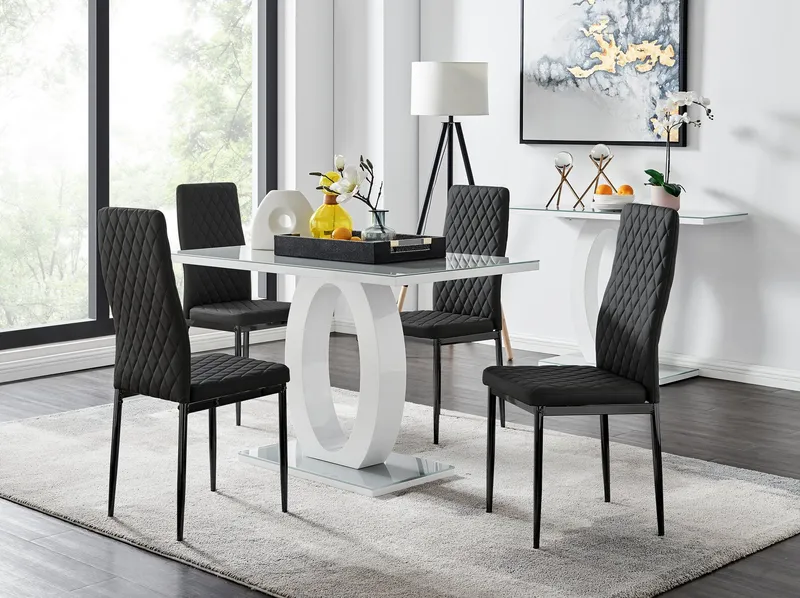 FurnitureboxUK Giovani 4 Grey Dining Table & 4 Milan Black Leg Chairs Black