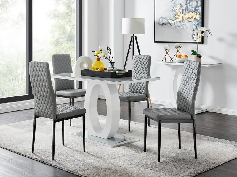 FurnitureboxUK Giovani 4 Grey Dining Table & 4 Milan Black Leg Chairs Grey