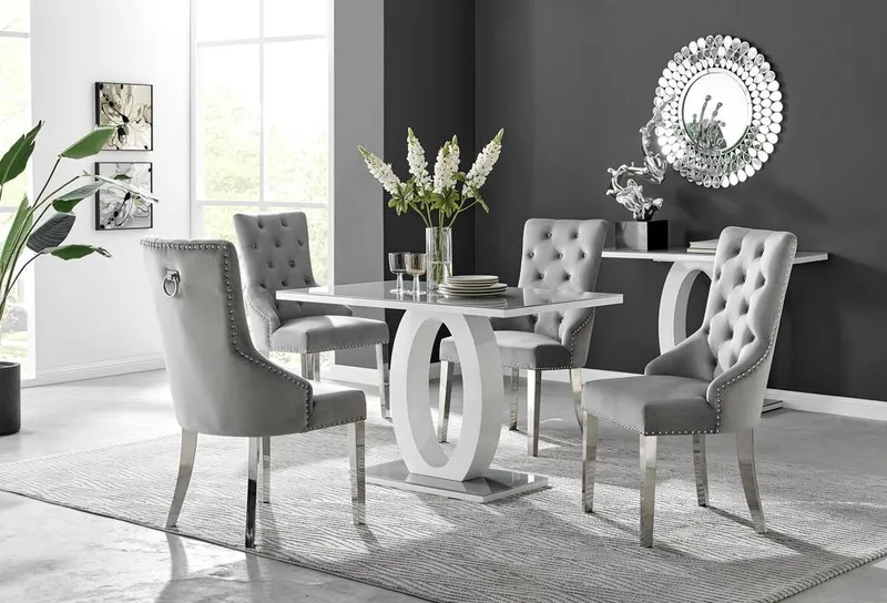 FurnitureboxUK Giovani 4 Grey Dining Table & 4 Velvet Belgravia Chairs - Grey