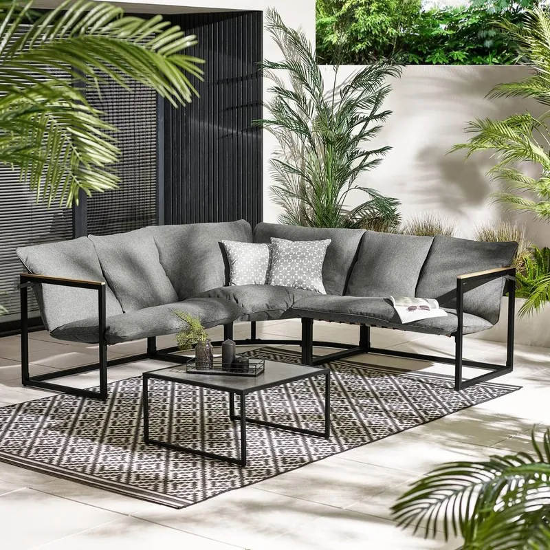 FurnitureboxUK Hydra Metal 5 Seat Outdoor Garden Sofa Set in Grey Grey