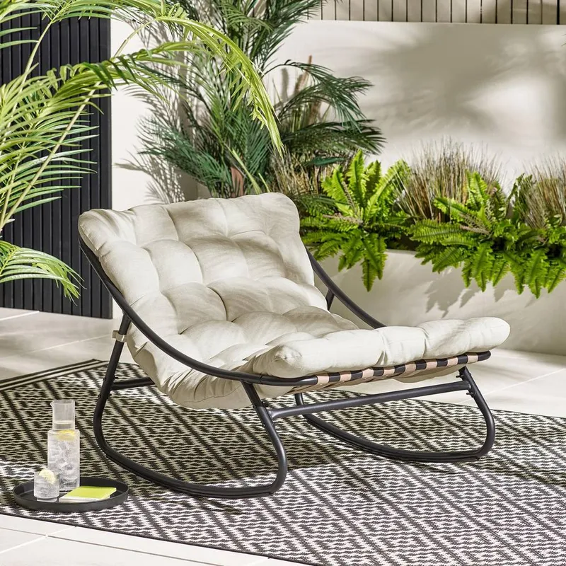 FurnitureboxUK Hydra Metal Outdoor Garden Rocking Chair in Cream - Cream