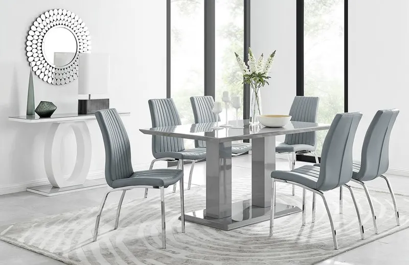 FurnitureboxUK Imperia 6 Grey Dining Table & 6 Isco Chairs Grey