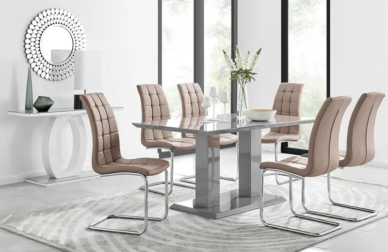 FurnitureboxUK Imperia 6 Grey Dining Table & 6 Murano Chairs in Beige Beige