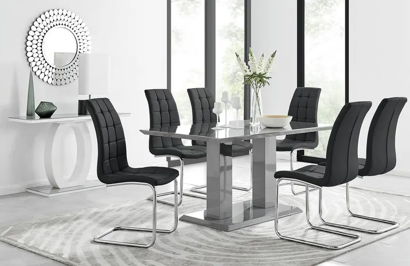 FurnitureboxUK Imperia 6 Grey Dining Table & 6 Murano Chairs in Black - Black