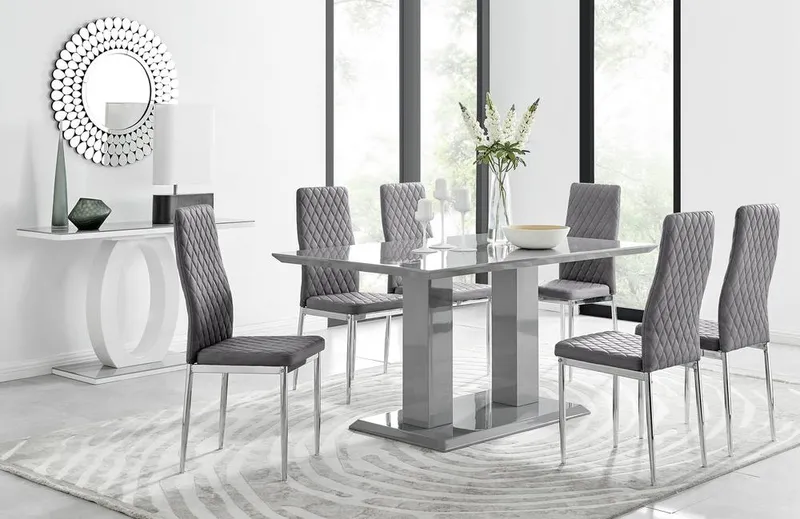 FurnitureboxUK Unisex Imperia 6 Grey Dining Table & 6 Velvet Milan Chairs Grey One Size female