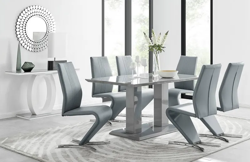 FurnitureboxUK Imperia 6 Grey Dining Table & 6 Willow Chairs Grey