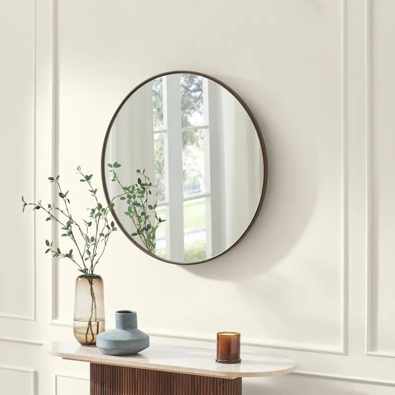 FurnitureboxUK Unisex Inga Walnut Wood Medium Round 80cm Wall Mirror Walnut One Size female