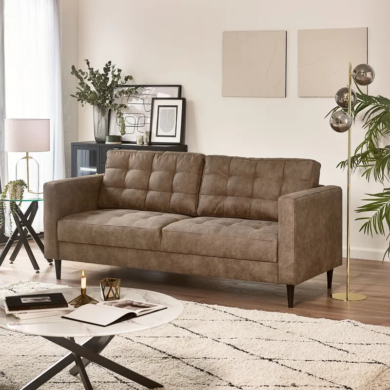 FurnitureboxUK Unisex Jade Brown Faux Leather 3 Seater Sofa Brown female