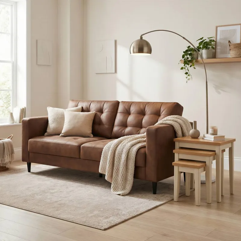 FurnitureboxUK Jade Brown Faux Leather 3 Seater Sofa in Tan - Tan