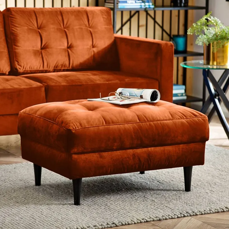 FurnitureboxUK Jade Velvet Chesterfield Footstool in Burnt Orange - Burnt Orange
