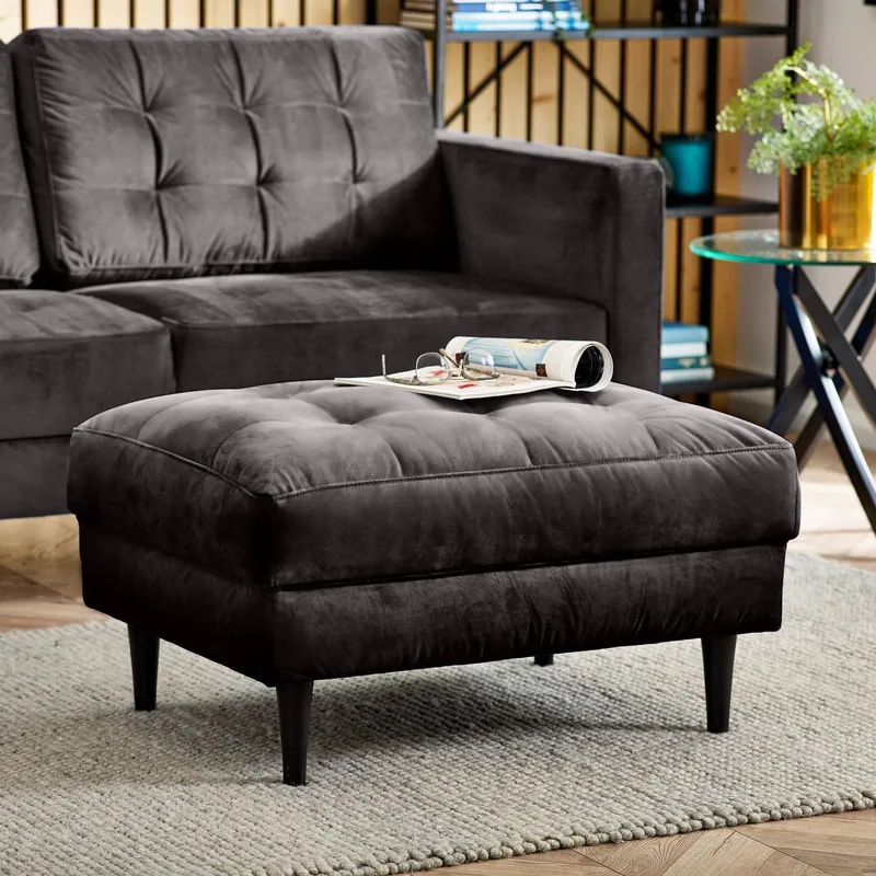 FurnitureboxUK Jade Velvet Chesterfield Footstool in Dark Grey - Dark Grey - Size: One Size