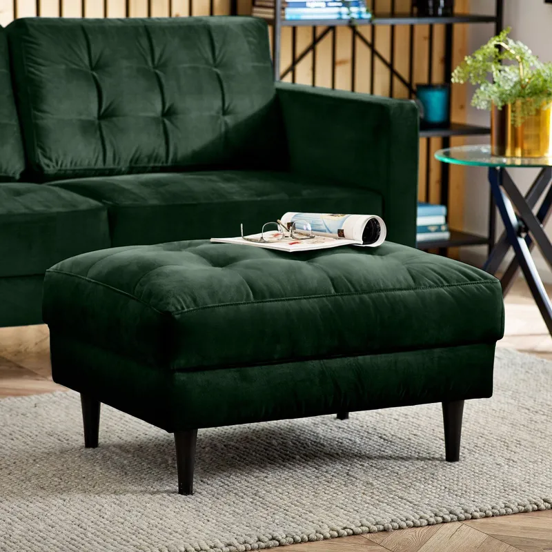 FurnitureboxUK Unisex Jade Velvet Chesterfield Footstool in Emerald Emerald female