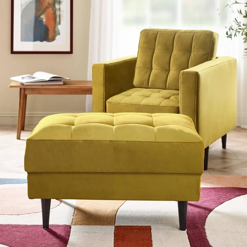 FurnitureboxUK Jade Velvet Chesterfield Footstool in Mustard - Mustard