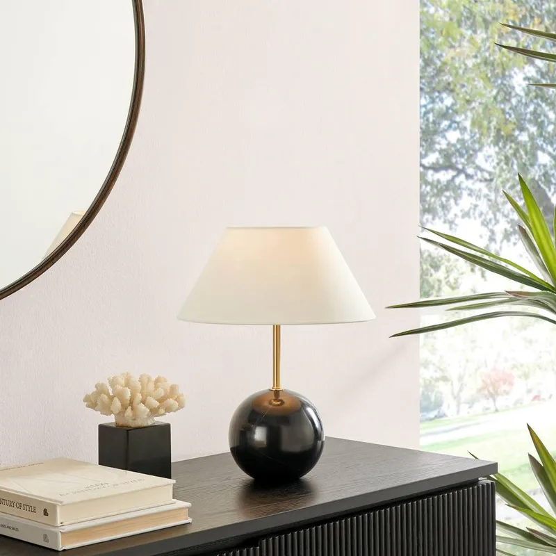 FurnitureboxUK Joceline Black Marble Round Table Lamp Black