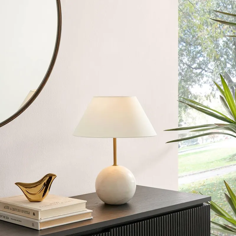 FurnitureboxUK Joceline White Marble Round Table Lamp - White