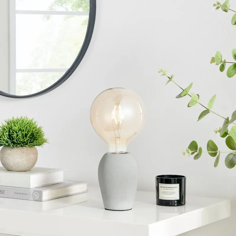 FurnitureboxUK Kayla Industrial Grey Concrete & Smoked Glass Table Lamp - Grey