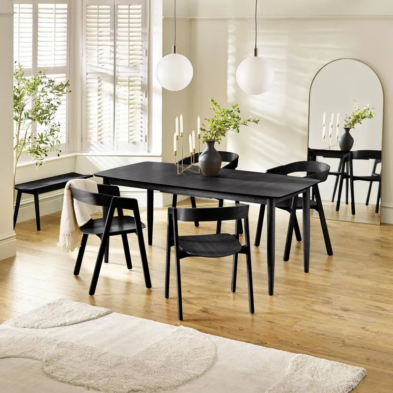 FurnitureboxUK Leif Black Wooden Rectangular Extending Table & 4 Black Dining Chairs - Black