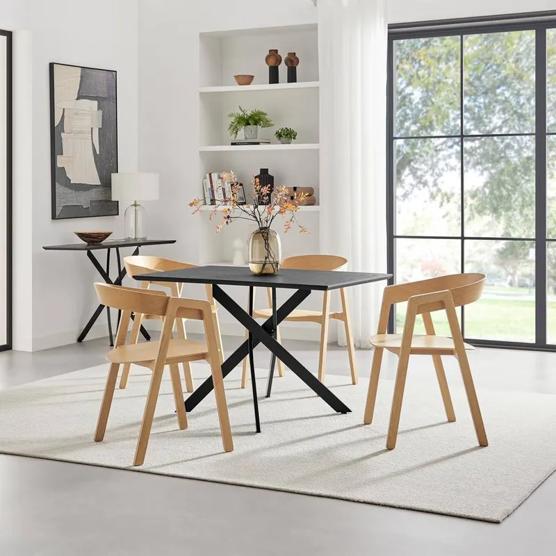 FurnitureboxUK Unisex Leonardo Black Top Dining Table & 4 Oak Masa Chairs Black One Size female